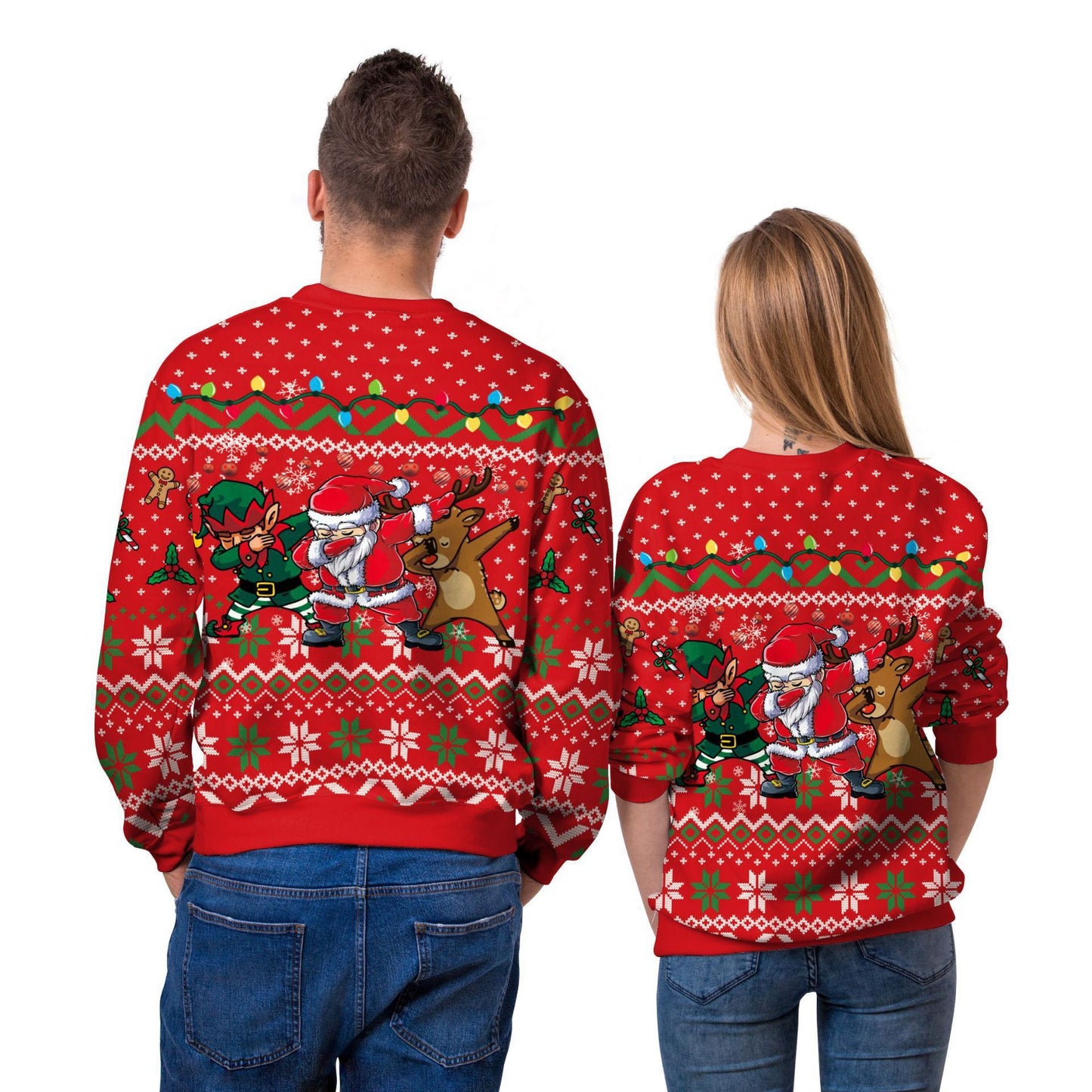 European And American Christmas Christmas Men's And Women's Same 3D Printed Crew Neck Sweatshirt Top Couple Wear