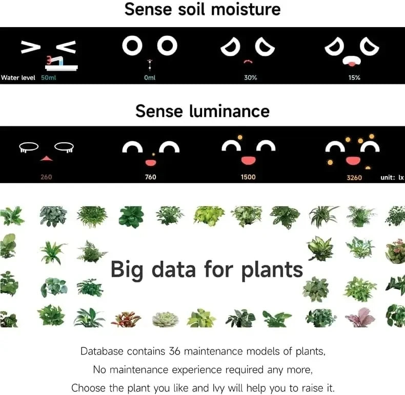 Ivy PlantaLux Intelligent Pot Endless Fun Over 49 Rich Expressions 7 Smart Sensors And AI Chips Make Raising Plants Easy And Fun