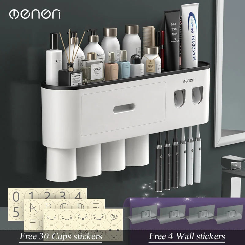 Magnetic Wall-Mounted Toothbrush Holder & Dispenser