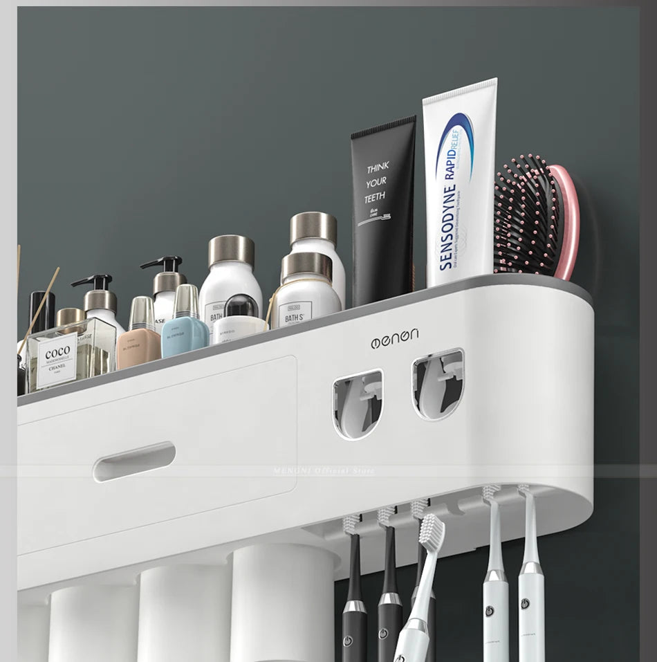 Magnetic Wall-Mounted Toothbrush Holder & Dispenser