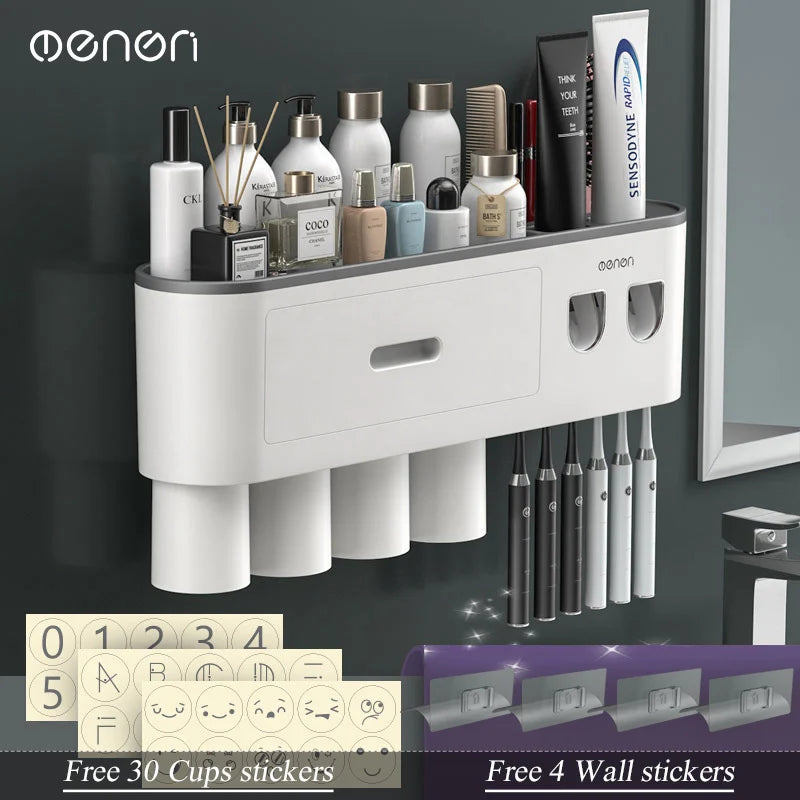 Magnetic Wall-Mounted Toothbrush Holder & Dispenser