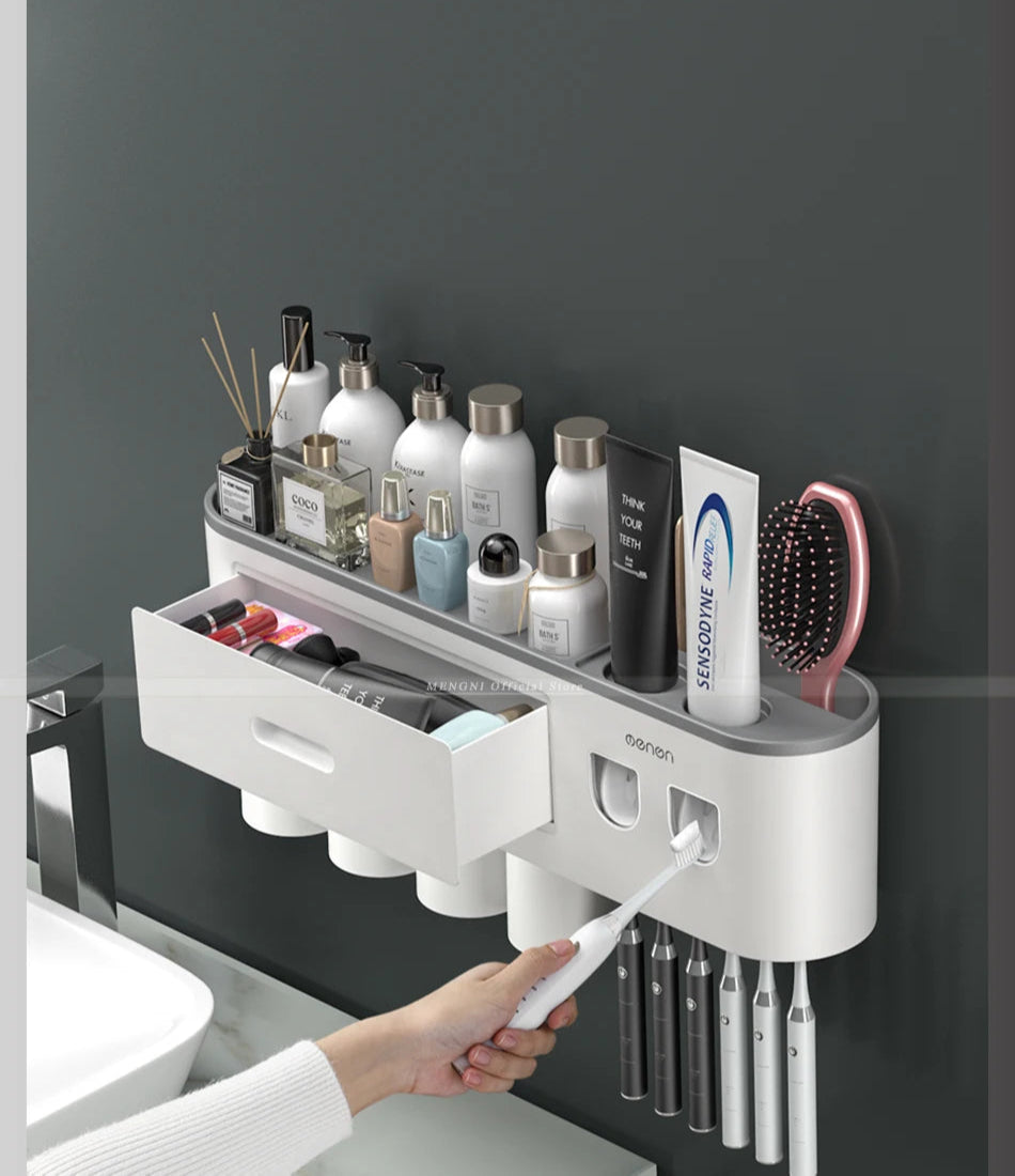 Magnetic Wall-Mounted Toothbrush Holder & Dispenser