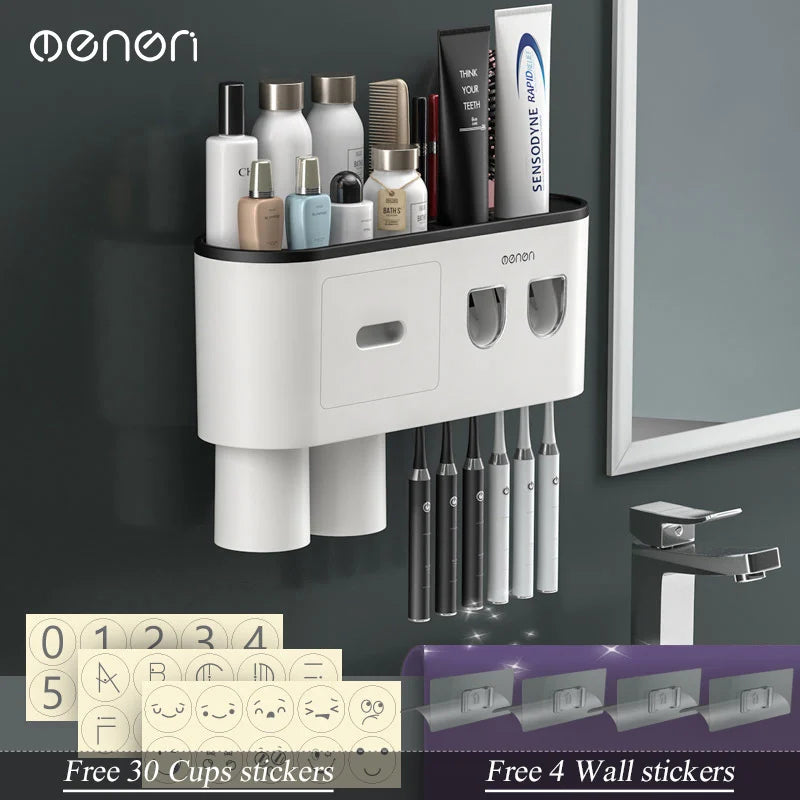 Magnetic Wall-Mounted Toothbrush Holder & Dispenser