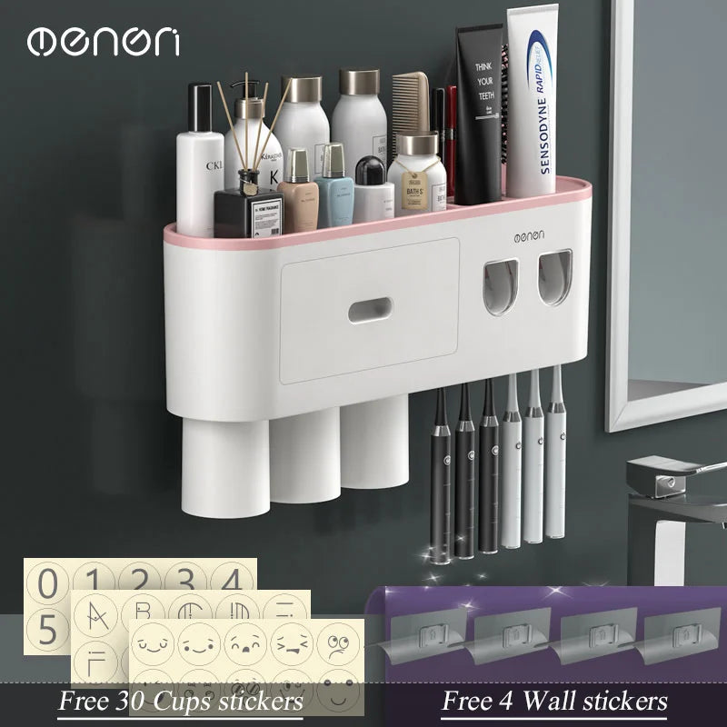 Magnetic Wall-Mounted Toothbrush Holder & Dispenser