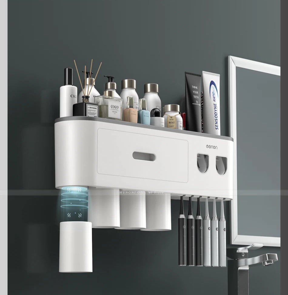 Magnetic Wall-Mounted Toothbrush Holder & Dispenser