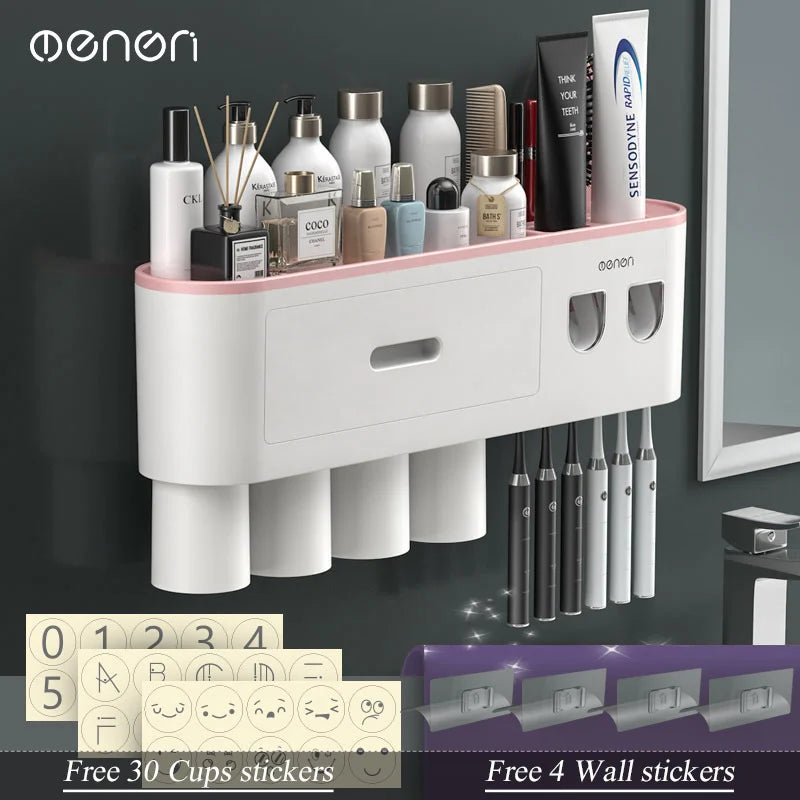 Magnetic Wall-Mounted Toothbrush Holder & Dispenser