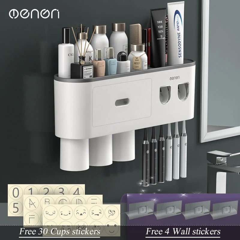 Magnetic Wall-Mounted Toothbrush Holder & Dispenser