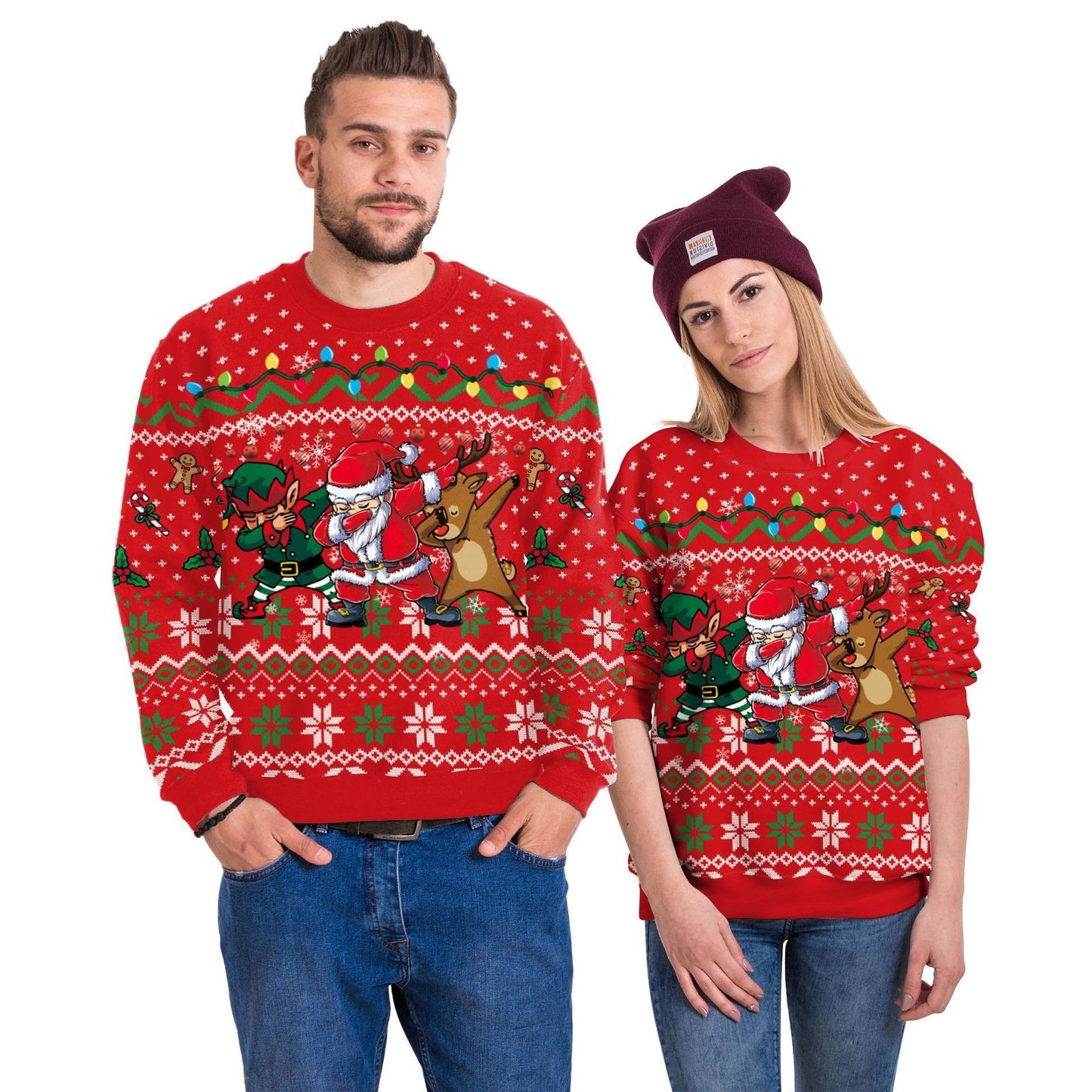 European And American Christmas Christmas Men's And Women's Same 3D Printed Crew Neck Sweatshirt Top Couple Wear